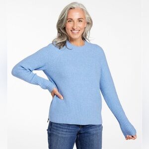 LL Bean Women L Blue Aster Heather Supersoft Waffle Sweater Crew Neck